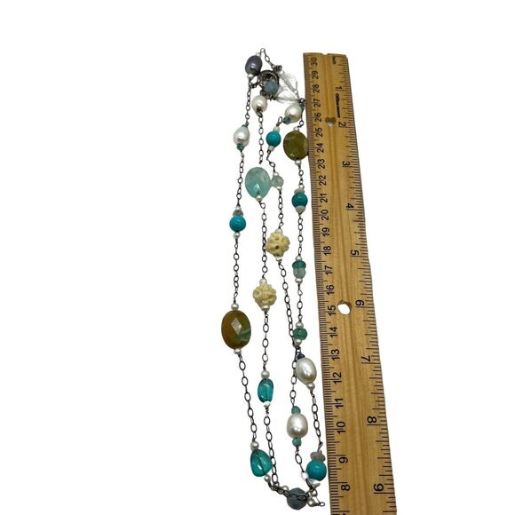 Shube Dakota West Sterling Multi Gemstone Native Necklace Station 925 Retro VTG - Picture 10 of 16